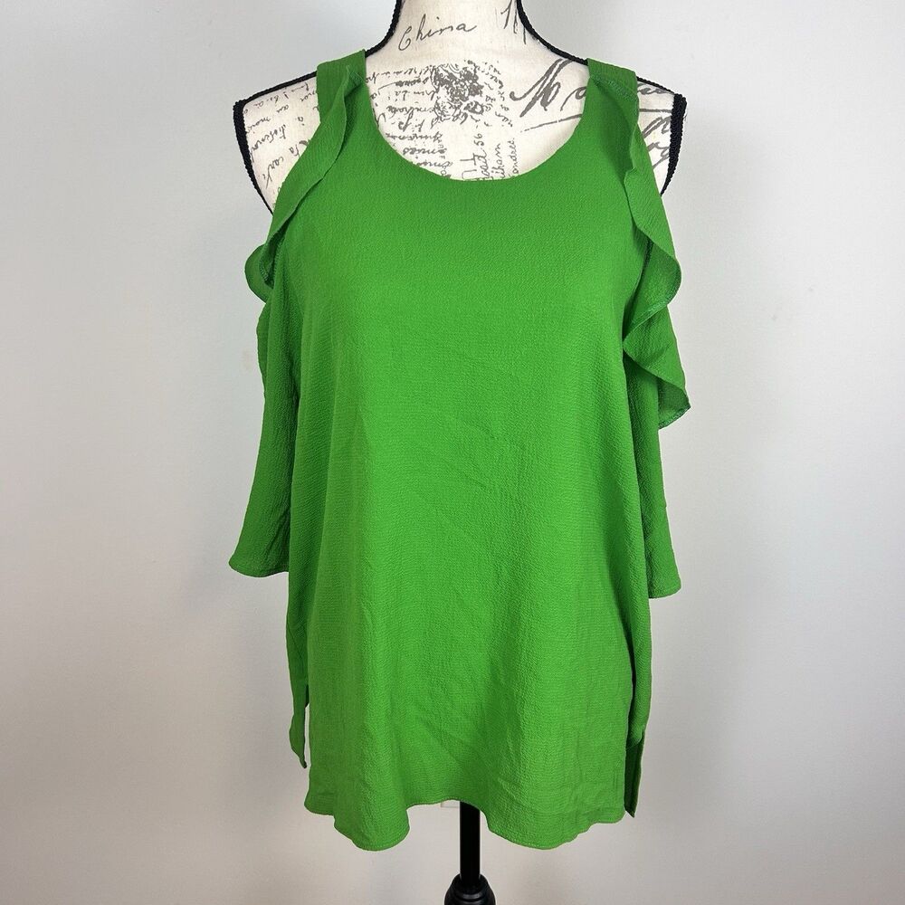 Umgee Green Cold Shoulder Tunic Top M Boho Flowy Resort Vacation